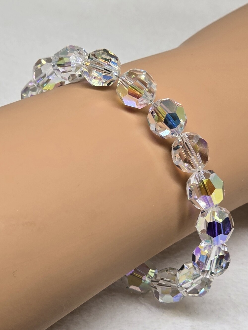 Swarovski Swan Signed Stamped Crystal AB Aurora Borealis Beaded Bracelet GIFT 8"
